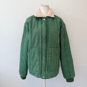 BDG Shearling-Collared Quilted Green Warm Bomber Jacket Coat Men’s Size S